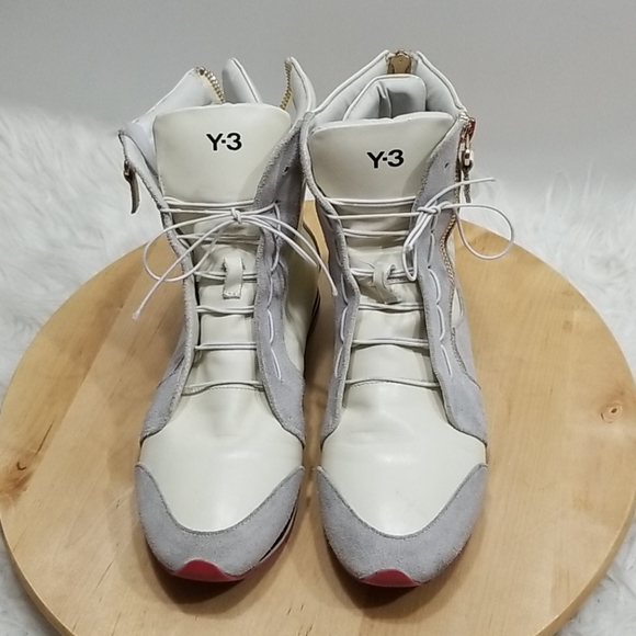 Y-3 YOHJI YAMAMOTO White Gray Suede High Top Wedge Leather Snkr 7.5/8 - Picture 2 of 8
